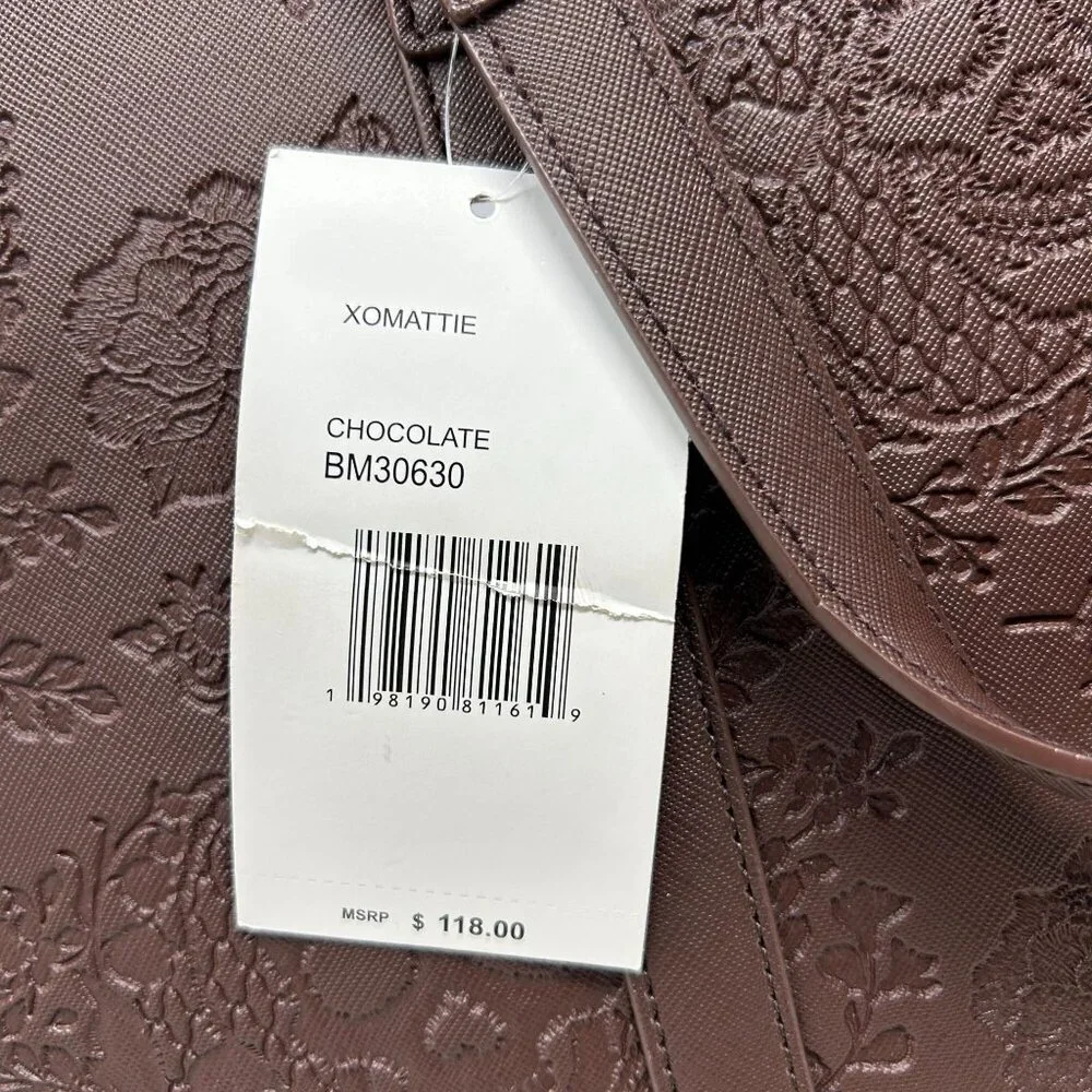 Betsey Johnson Brown Embossed Skull Tote Bag Gold Accents & Detachable Strap - Picture 12 of 12